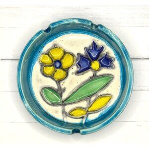 Handcrafted Ceramic Ashtray With Floral Design Mid-Century Modern Style